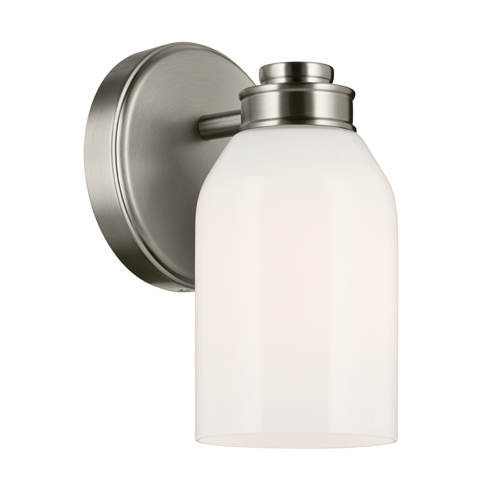 Shae 8.25" 1-Light Wall Sconce with White Opal Glass in Brushed Nickel