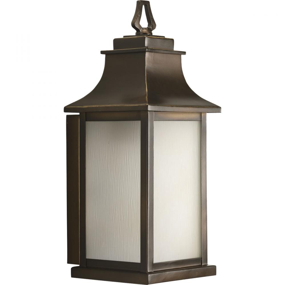 One Light Oil Rubbed Bronze Amber Etched Glass Wall Lantern