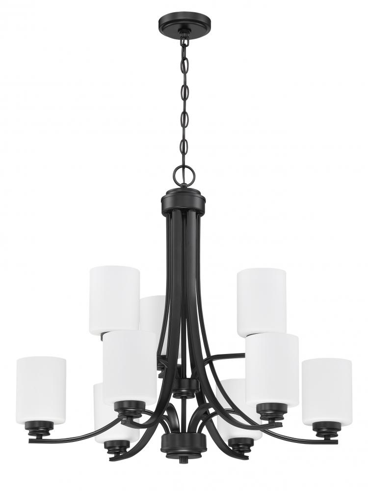 Bolden 9 Light Chandelier in Flat Black (White Glass)