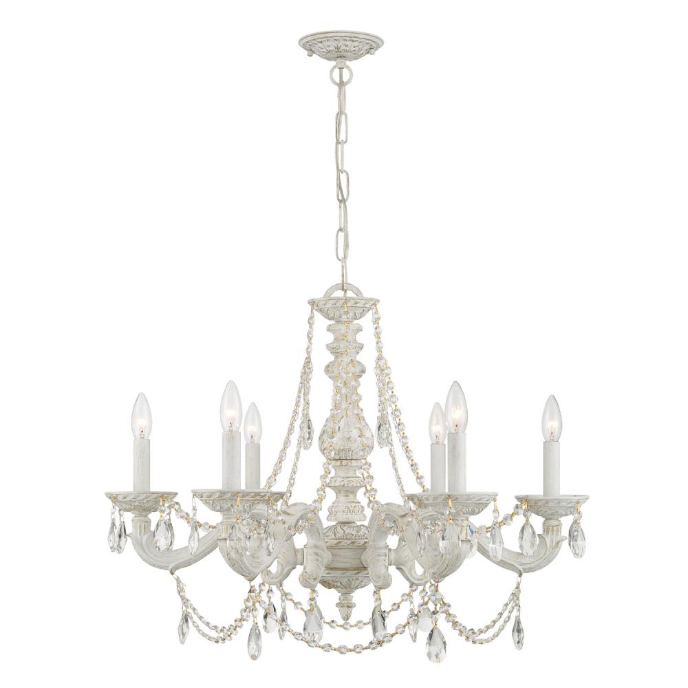 Paris Market 6 Light Clear Italian Crystal Antique White Chandelier