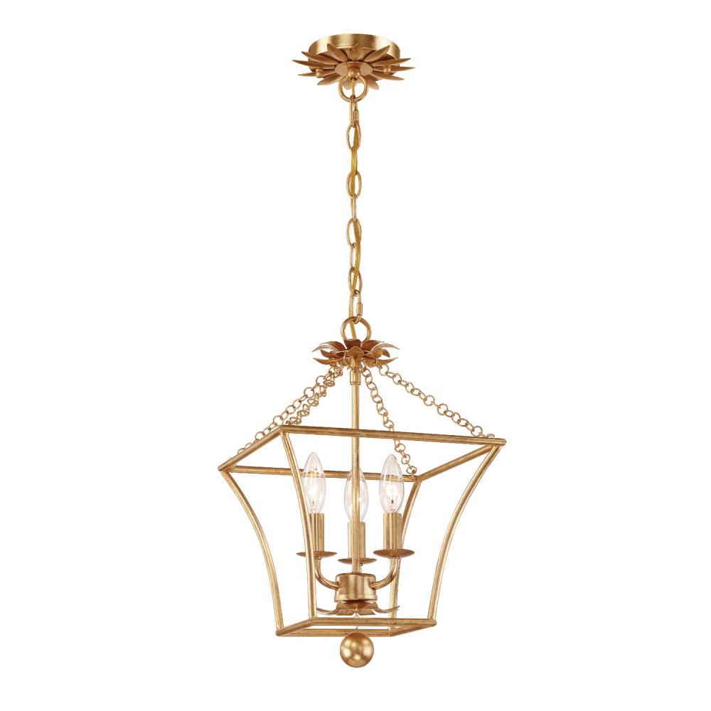 Broche 3 Light Antique Gold Lantern Chandelier