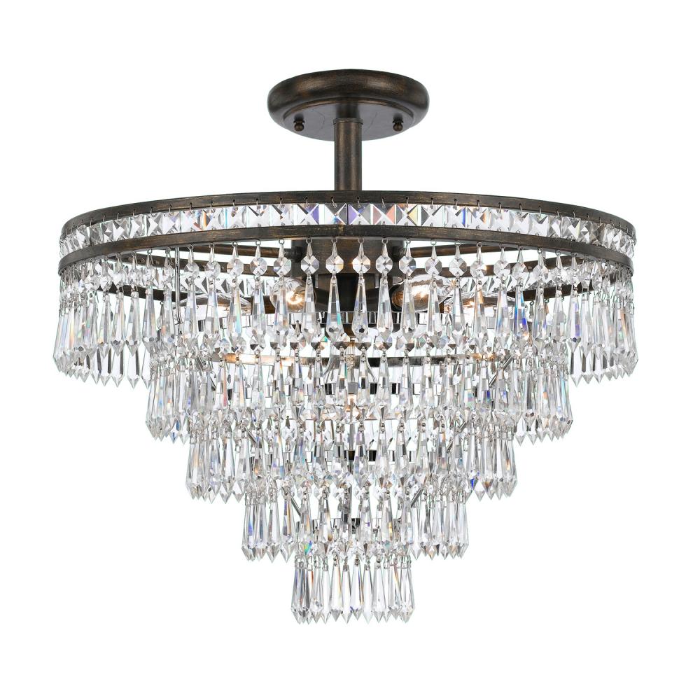 Mercer 7 Light Hand Cut Crystal English Bronze Semi Flush Mount