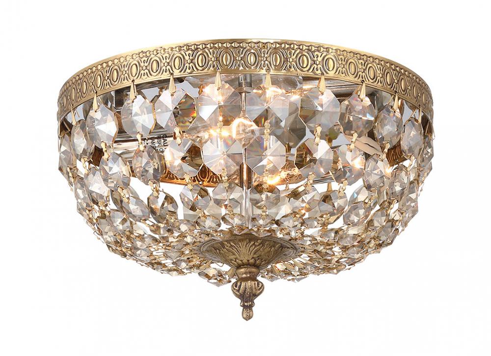 Crystorama 2 Light Golden Teak Crystal Olde Brass Flush Mount