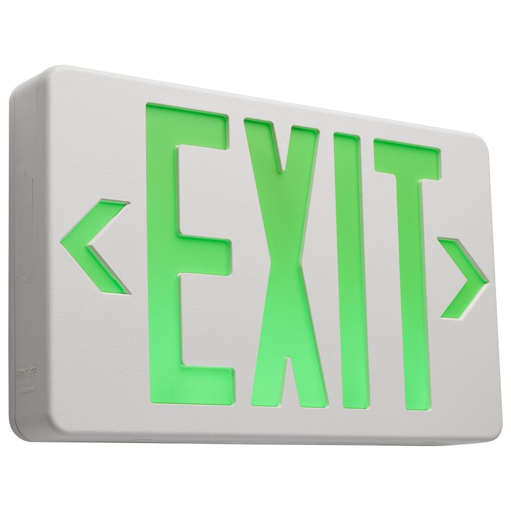 Green LED Exit Sign, 90min Ni-Cad backup, 120/277V, Single/Dual Face, Universal Mounting