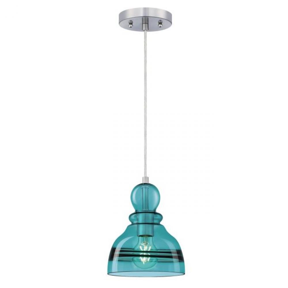 Mini Pendant Brushed Nickel Finish Turquoise Glass