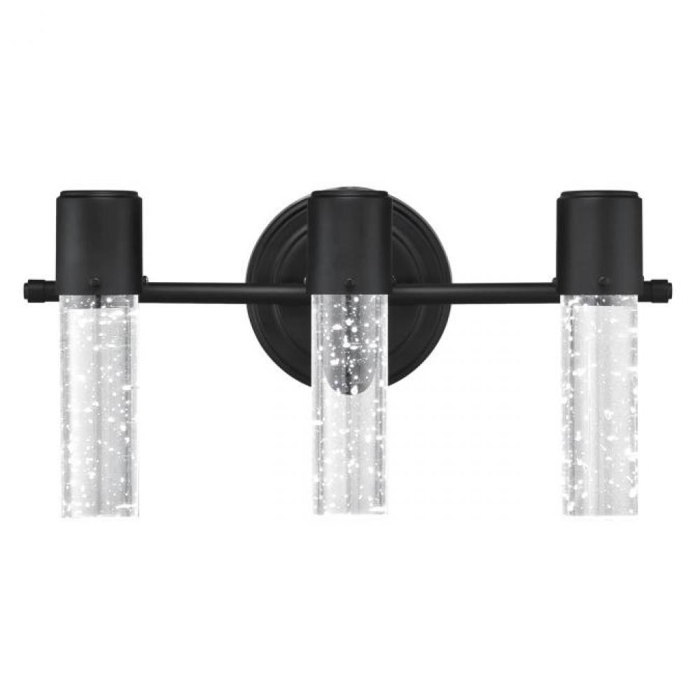 22W 3 Light LED Wall Fixture Matte Black Finish Bubble Glass