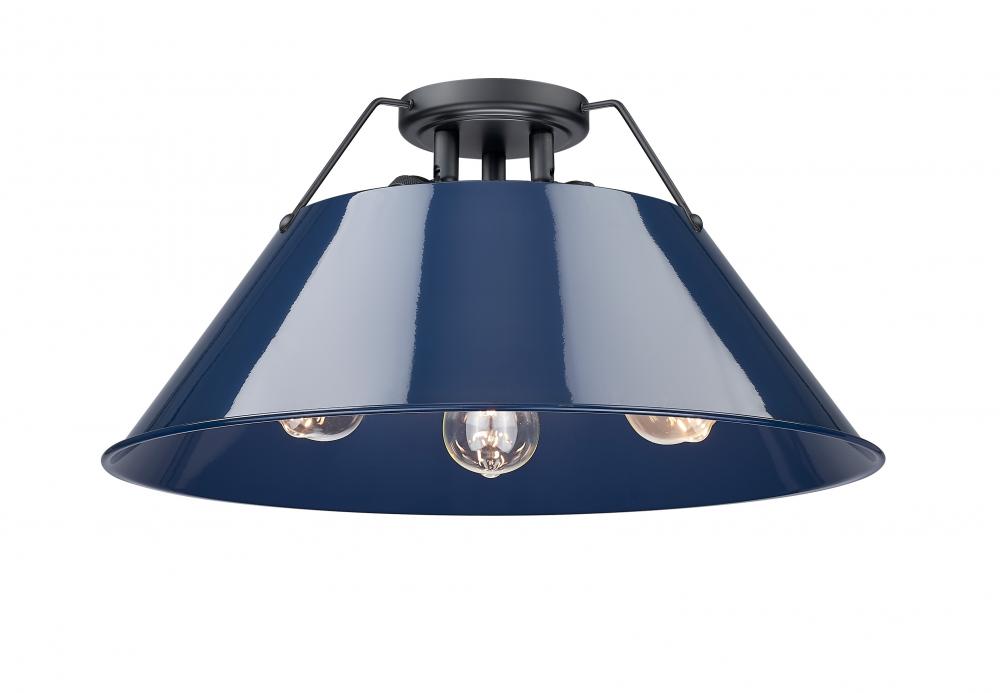 Orwell 3-Light Flush Mount in Matte Black with Matte Navy