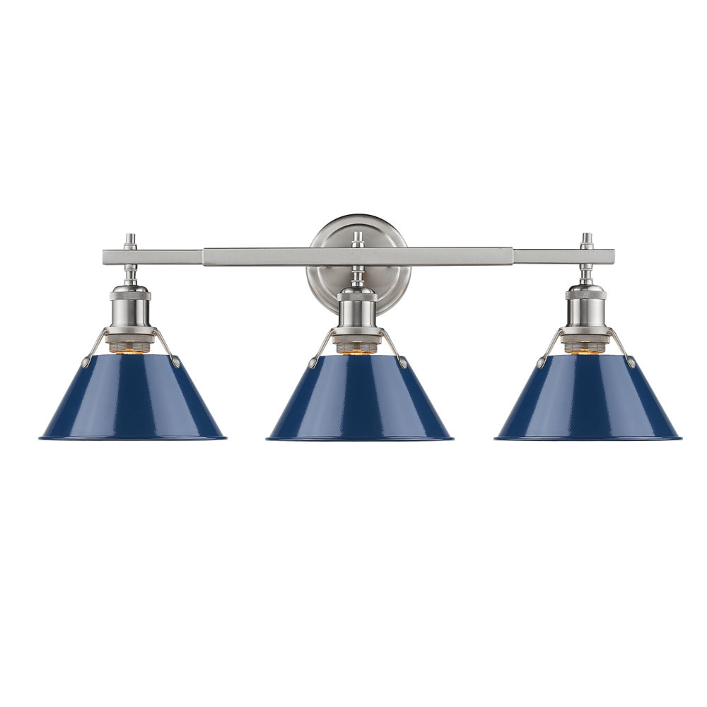 Orwell 3-Light Vanity Light in Pewter with Matte Navy