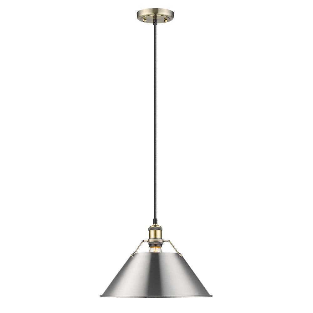 Orwell 14" Wide Large Pendant in Aged Brass with Pewter