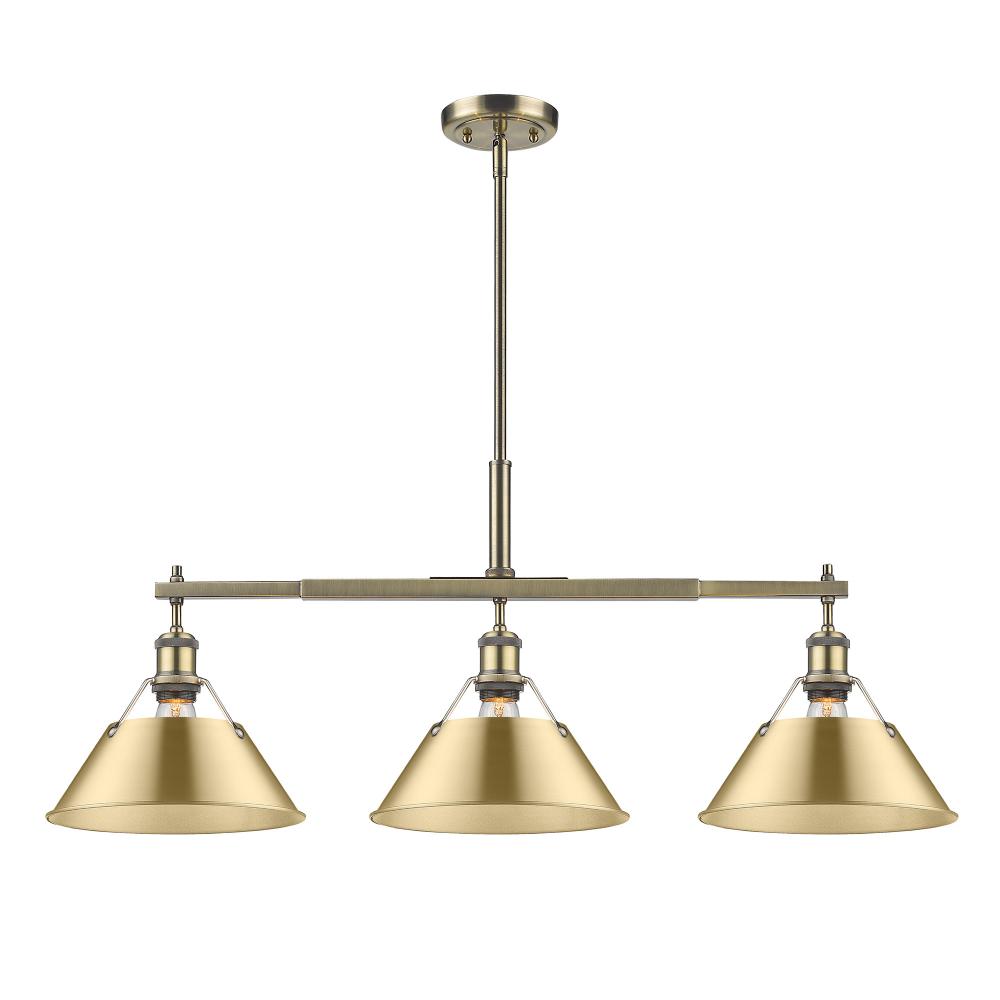 Orwell 3-Light Linear Pendant in Aged Brass with Brushed Champagne Bronze