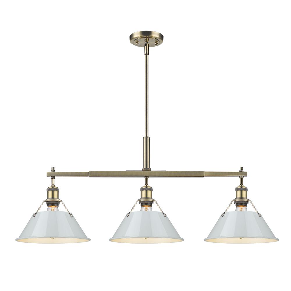 Orwell 3-Light Linear Pendant in Aged Brass with Dusky Blue