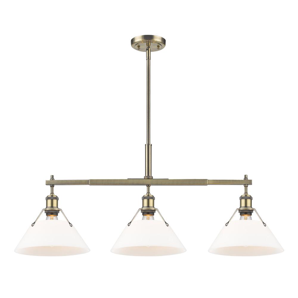 Orwell 3-Light Linear Pendant in Aged Brass with Opal Glass