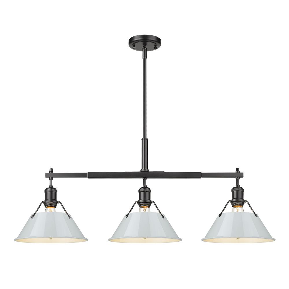 Orwell 3-Light Linear Pendant in Matte Black with Dusky Blue