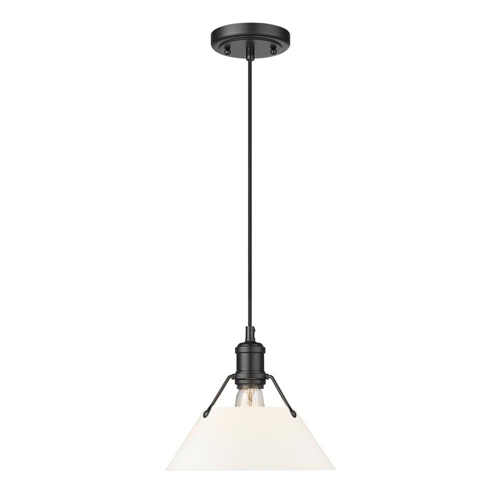 Orwell 10" Wide Medium Pendant in Matte Black with Opal Glass