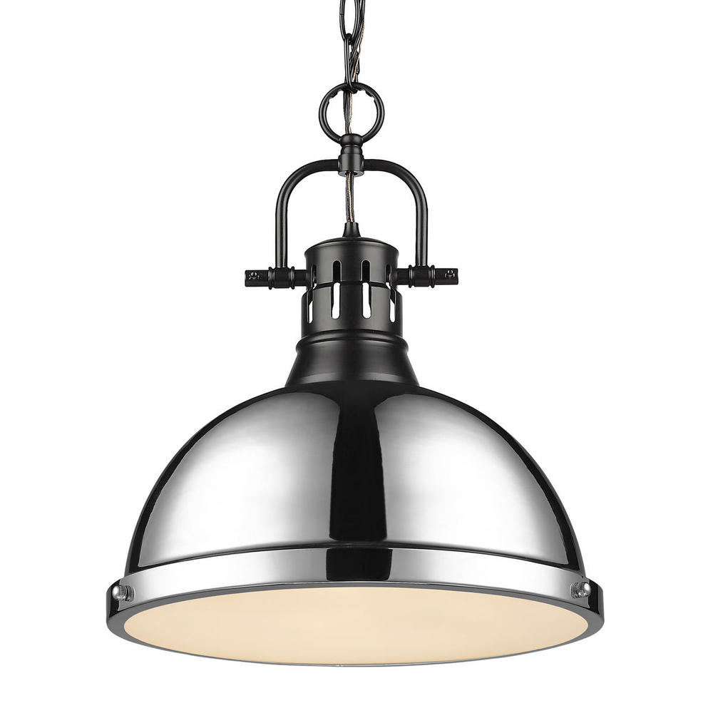 Duncan 1-Light Pendant with Chain in Matte Black with Chrome