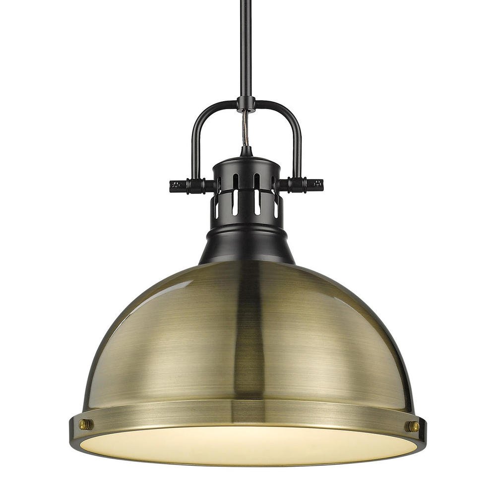 Duncan 1-Light Pendant with Rod in Matte Black with Aged Brass