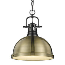 Golden 3602-L BLK-AB - Duncan 1-Light Pendant with Chain in Matte Black with Aged Brass