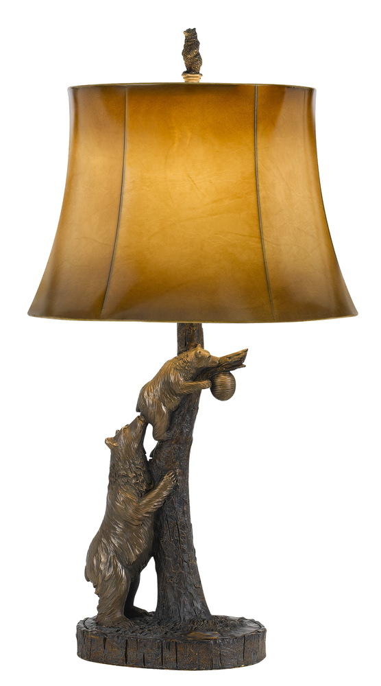 150W 3 Way Bear Resin Table Lamp with Leatherette Shade