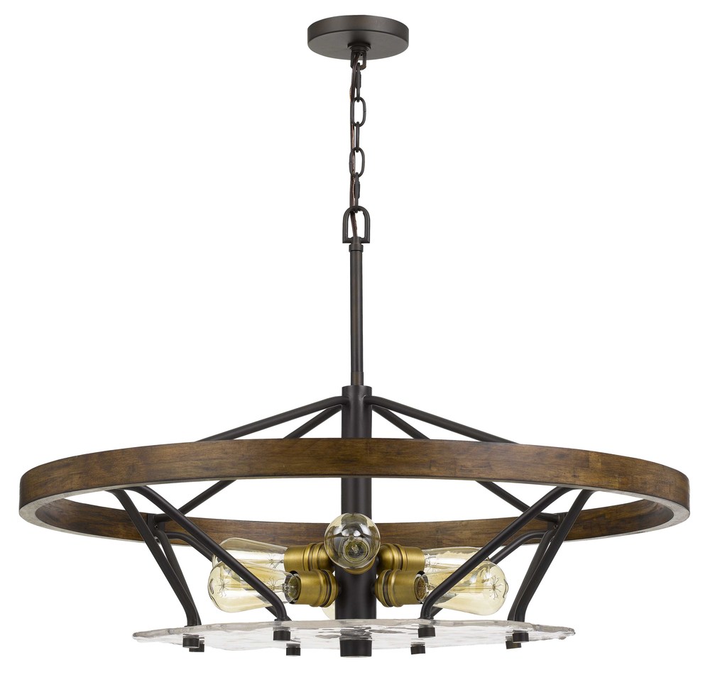 22" Height Metal and Pinewood Chandelier in Bronze/Wood Finish