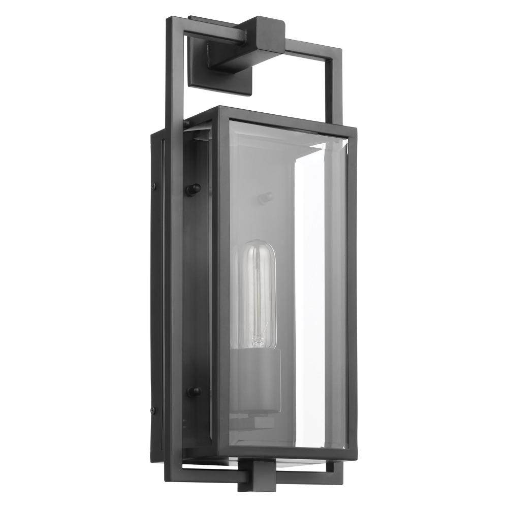 Exhibit; 1 Light; Medium Wall Lantern; Matte Black Finish with Clear Beveled Glass