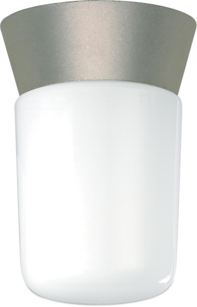 1 Light - 8" Utility Ceiling with White Glass - Satin Aluminum Finish