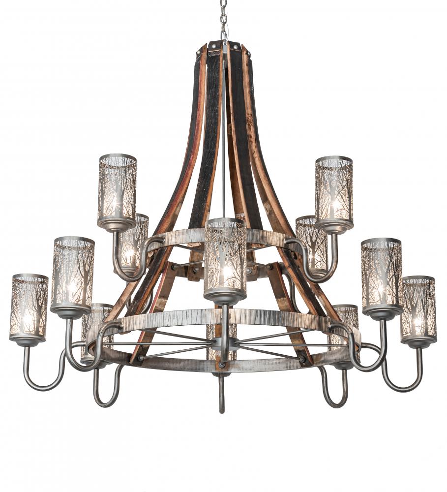 60" Wide Barrel Stave Winter Maple 12 Light Two Tier Chandelier